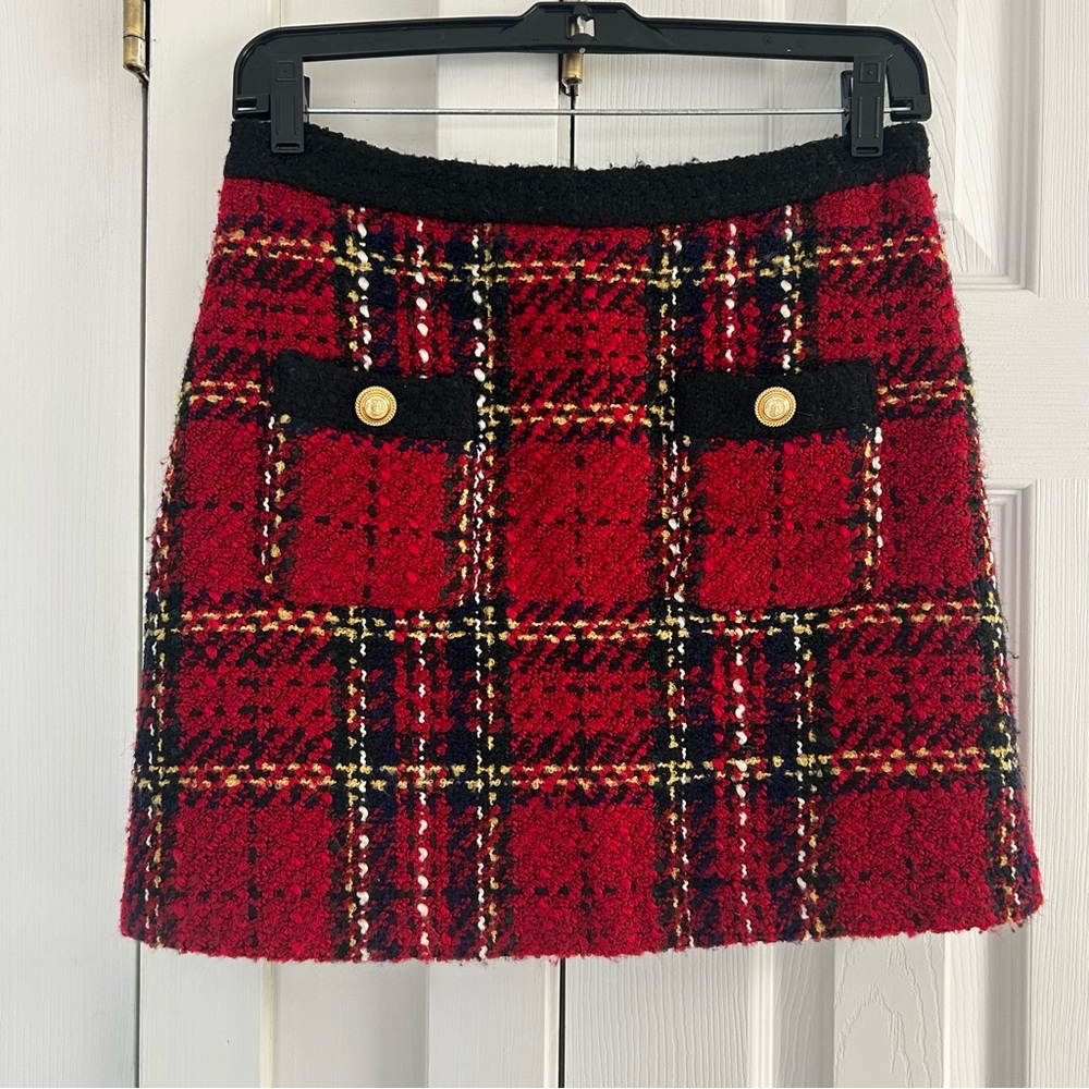 Zara Red & Black Plaid Mini Skirt